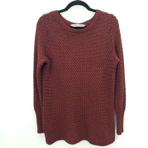 Athleta Cypress Merino Wool Blend Textured Sweater L #152688 Burgundy Red